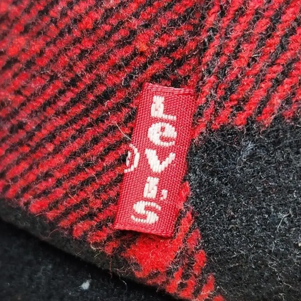 Levi's Plaid Trapper Hat Red Black Sherpa Faux Fur Winter Quilted Wool